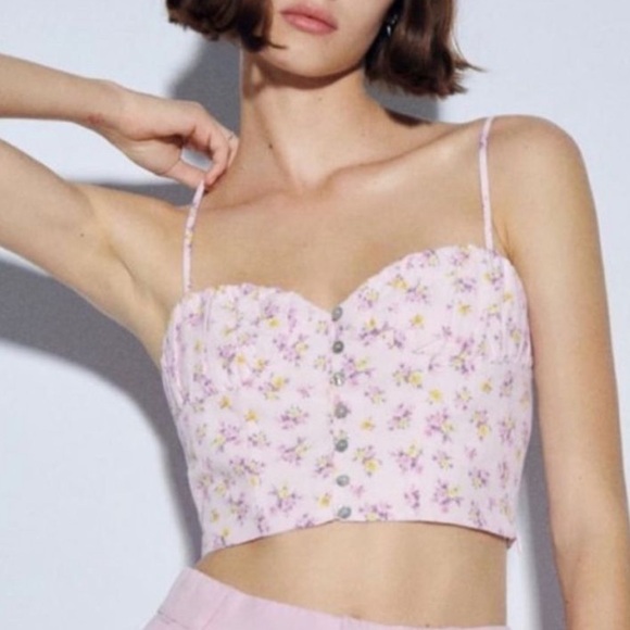 NWT Zara Floral Corset Crop Top - Picture 4 of 10